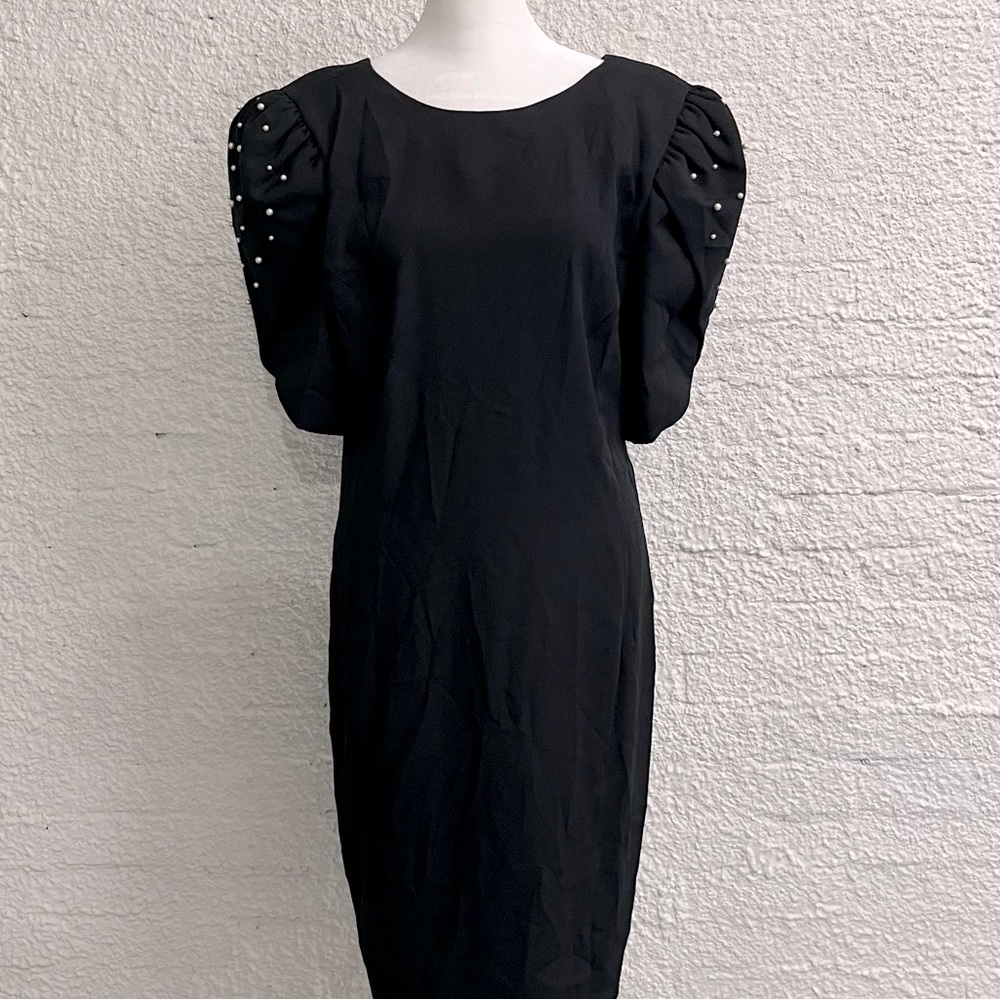 Vintage 80’s Michael Marcella Black Dress with Pearl Sleeves